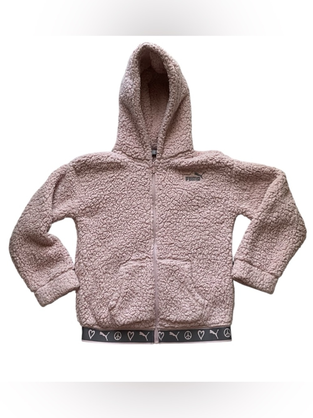 PUMA Kids' Pink Sherpa Zip-Up Hoodie, XL